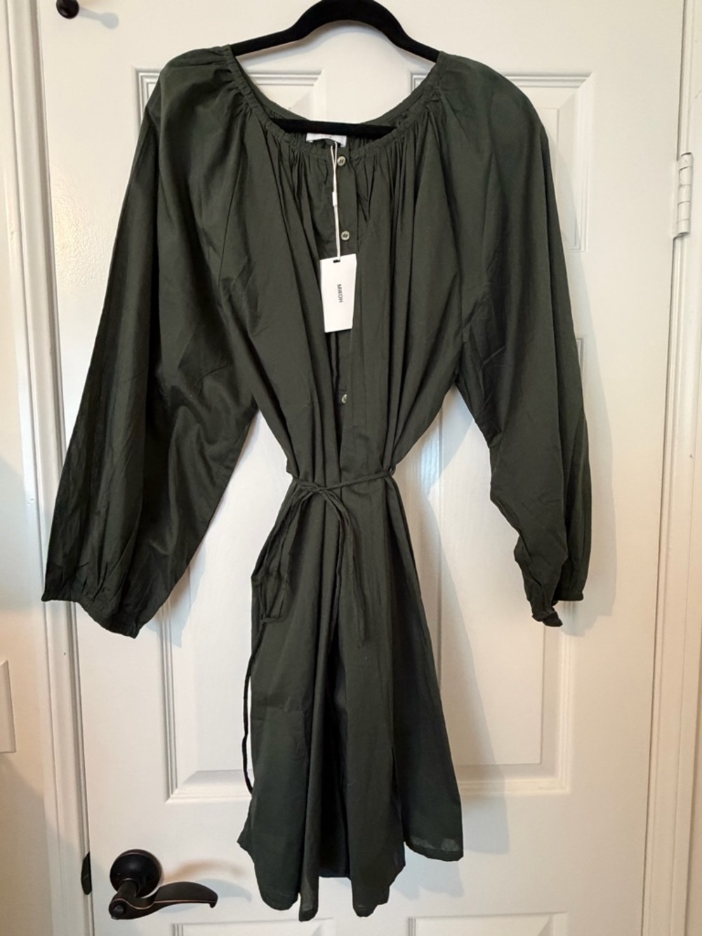 Mikoh Olive Green Long Sleeve Tie-Waist Dress